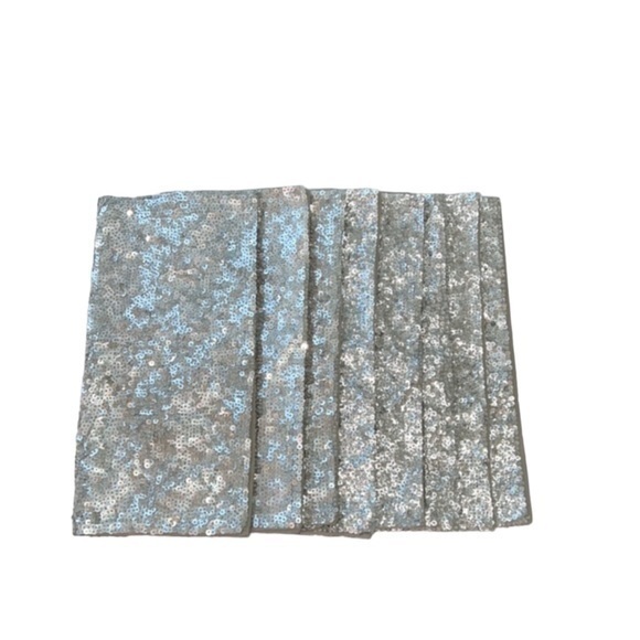 Set of 8 Pottery Barn Modern Beaded Metallic Sequin Silver Square Placemats‎